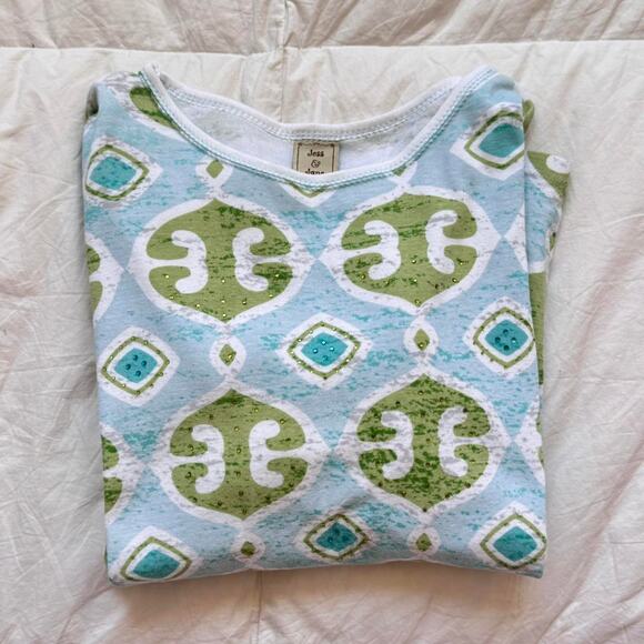 Jess & jane 90s y2k abstract long sleeve top sz XL rhinestones fairy boho - Picture 2 of 8